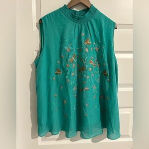 Sheryl Crow Sleeveless Embroidered Blouse Green Size XL